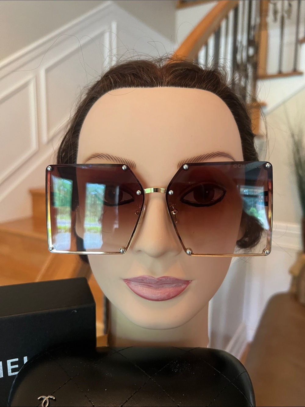CHANEL Oversized Square Sunglasses — Brown Gradient Lenses with Gold Accents